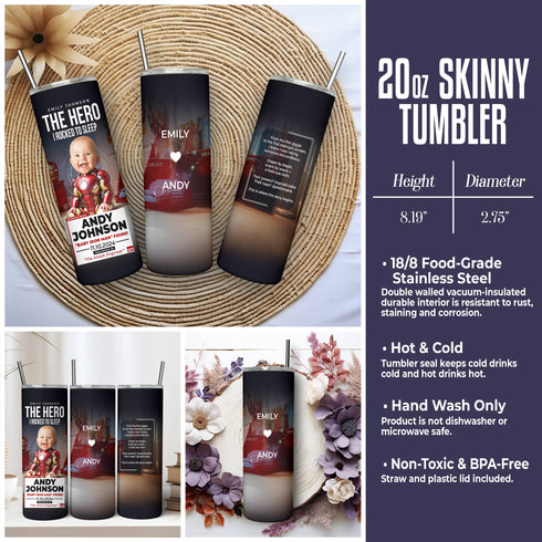 Personalized Baby Iron Man Tumbler – Custom Superhero Gift for Mom | The Hero I Rocked to Sleep